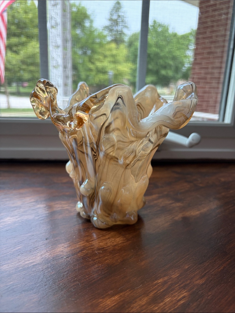 Murano Amber Swirl Art Glass Vase